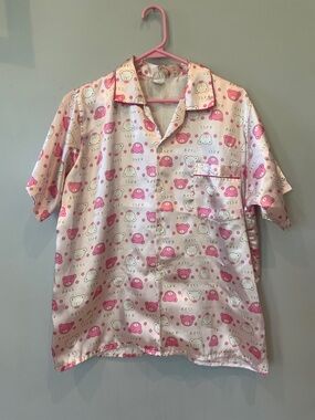 Pink Bear Print Short-Sleeve women’s satin Shirt